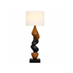 Sculptural Wood Floor Lamp with Fabric Shade