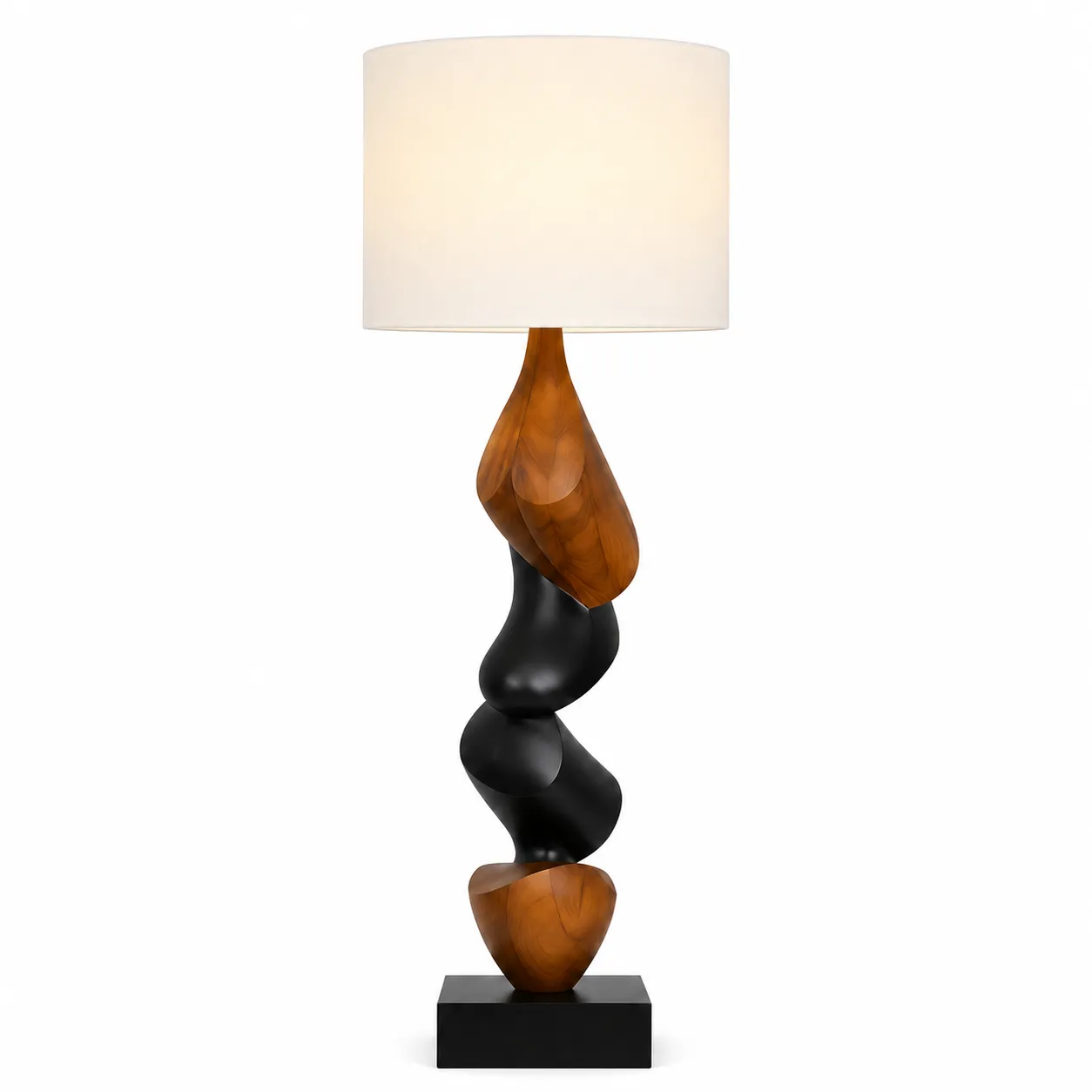 5c3664e25497f898b861d11b5f67858f_11zon Sculptural Wood Floor Lamp with Fabric Shade - Image 1