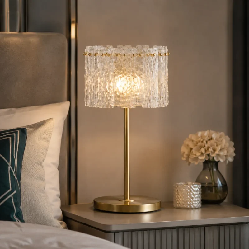 Crystal Glass Table Lamp | Antique Brass LED Bedside Lamp for Bedroom & Living Room - Image 5