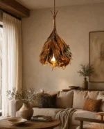 Natural Leaf Pendant Light | Handcrafted Rustic Lighting - Image 5