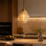Amber Glass Pendant Light | Luxury Brass LED Fixture - Image 4