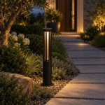 Black Cylindrical Outdoor Bollard Light for Garden Pathway Lighting - Image 3