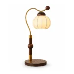 French Vintage Table Lamp | Wooden Arm Silk Shade LED Lamp