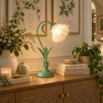 Floral Table Lamp | Light Green LED Bedside Lamp for Bedroom & Living Room Decor - Image 3