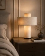 Modern Fabric Table Lamp | Beige LED Bedside Lamp for Bedroom & Living Room - Image 2