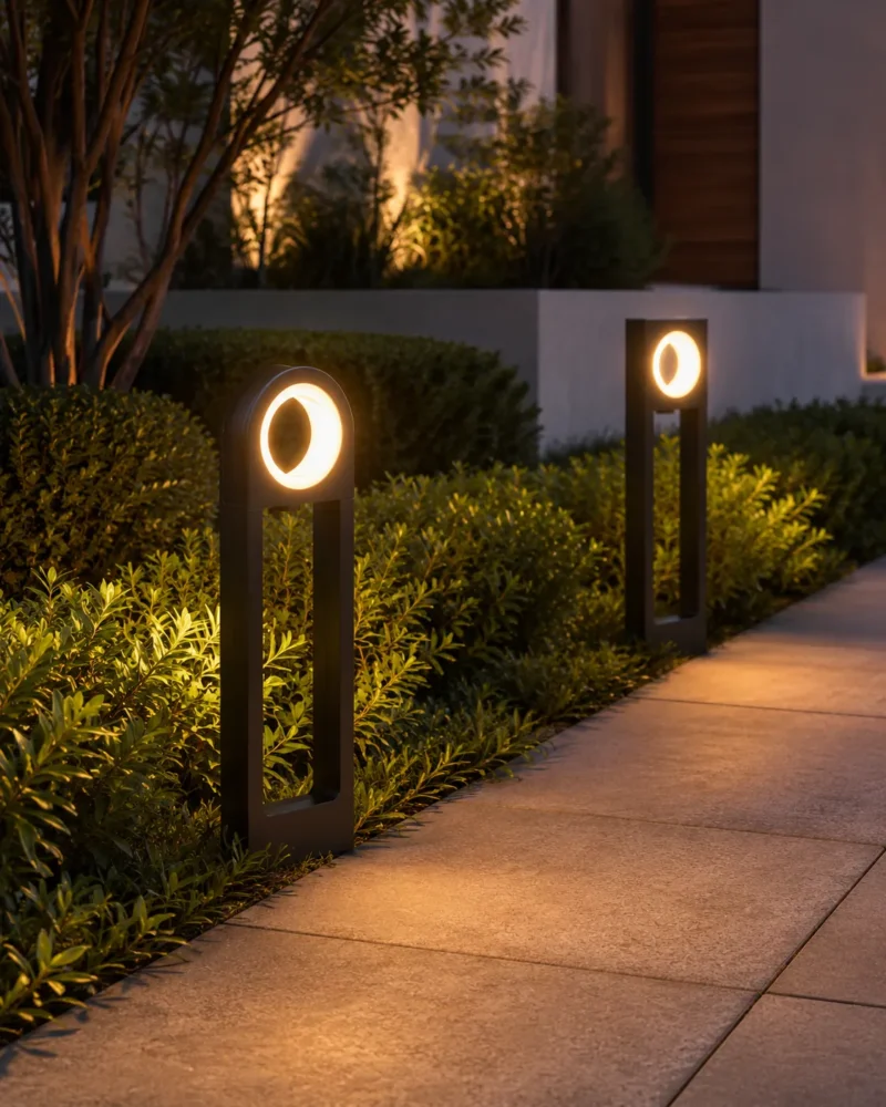 Molde Black Halo Outdoor Bollard Light for Garden Pathway Lighting - Image 4