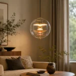 Glass Orb Pendant Light | Modern Luxury Gold LED Ceiling Lighting Fixture - Image 3