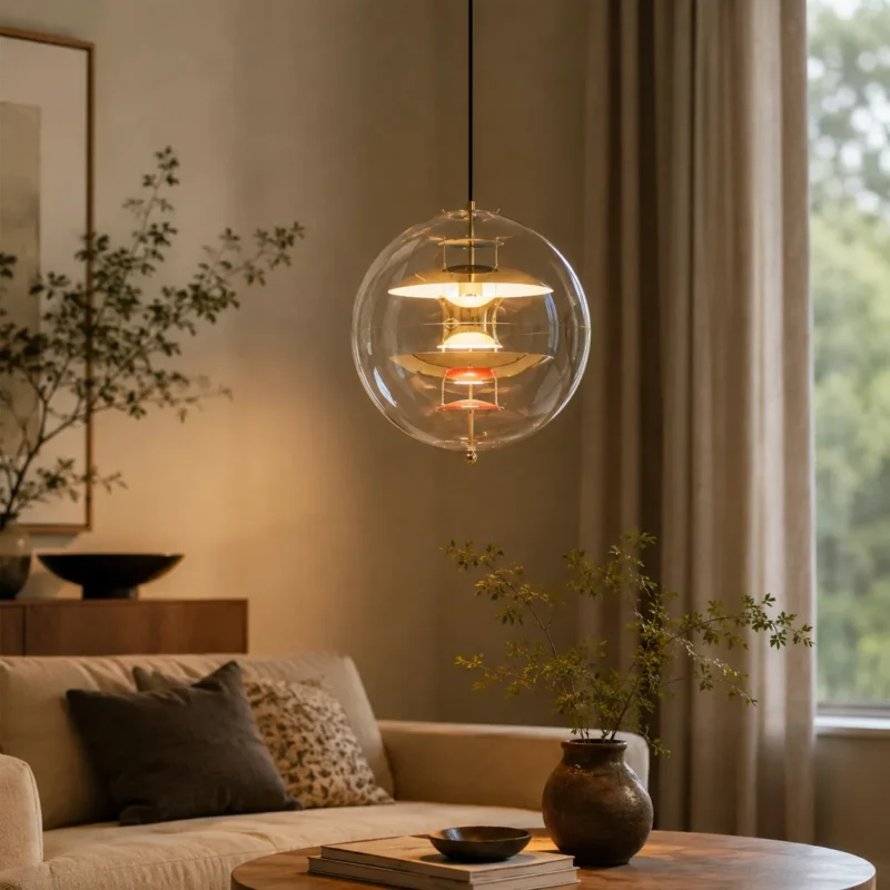 Glass Orb Pendant Light | Modern Luxury Gold LED Ceiling Lighting Fixture - Image 3