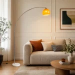 Modern Arc Floor Lamp | Amber Shade Ambient Light - Image 3