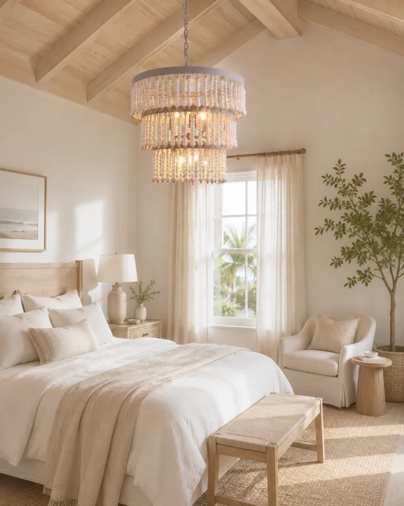 Rustic Boho Wooden Beaded Chandelier for Dining Room and Living Room - Image 4