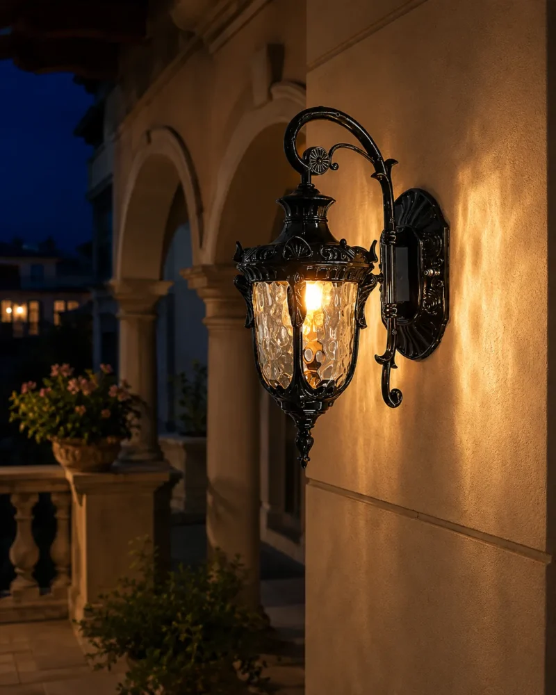 Vintage Outdoor Wall Lantern with Textured Glass for Villa - Image 4