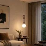 Wood Copper Pendant Light | Modern Vintage LED Ceiling Lighting Fixture - Image 3