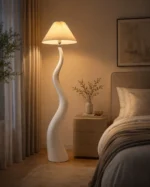 Sculptural Wavy Resin Floor Lamp with Fabric Shade - Image 5