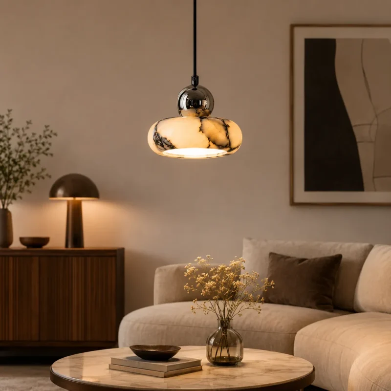 Modern Marble Pendant Light | Minimalist LED Ceiling Lighting Fixture - Image 4