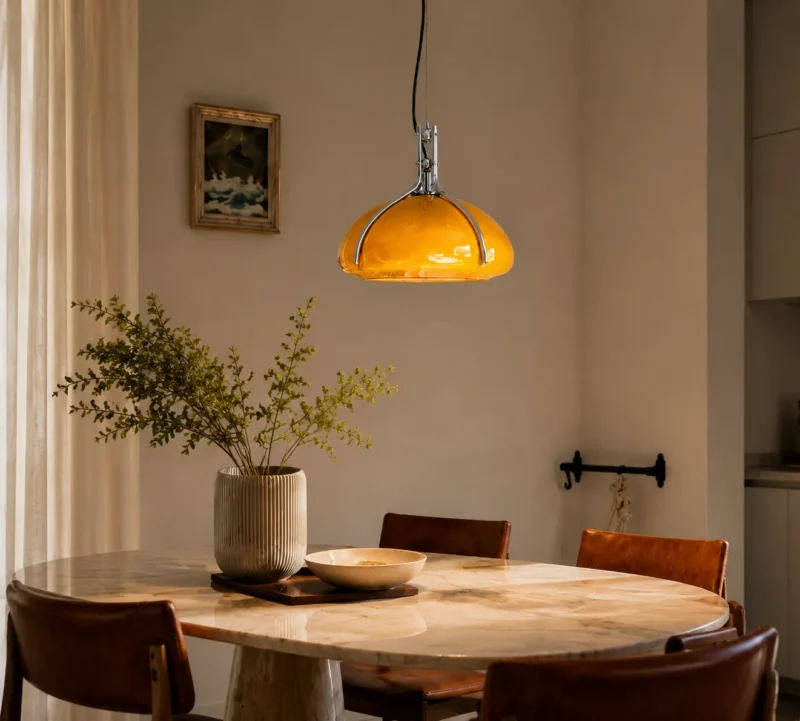 Amber Glass Pendant Light | Retro Modern LED Ceiling Lighting Fixture - Image 3