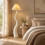 Sculptural Wavy Resin Floor Lamp with Fabric Shade - Image 2