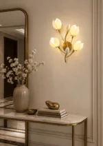 Porcelain Magnolia Ceramic Wall Lamp with Gold Metal Frame - Image 3