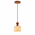 Travertine Wood Cube Pendant Light – Natural Stone LED Small Pendant Light