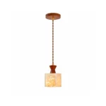 Travertine Wood Cube Pendant Light – Natural Stone LED Small Pendant Light