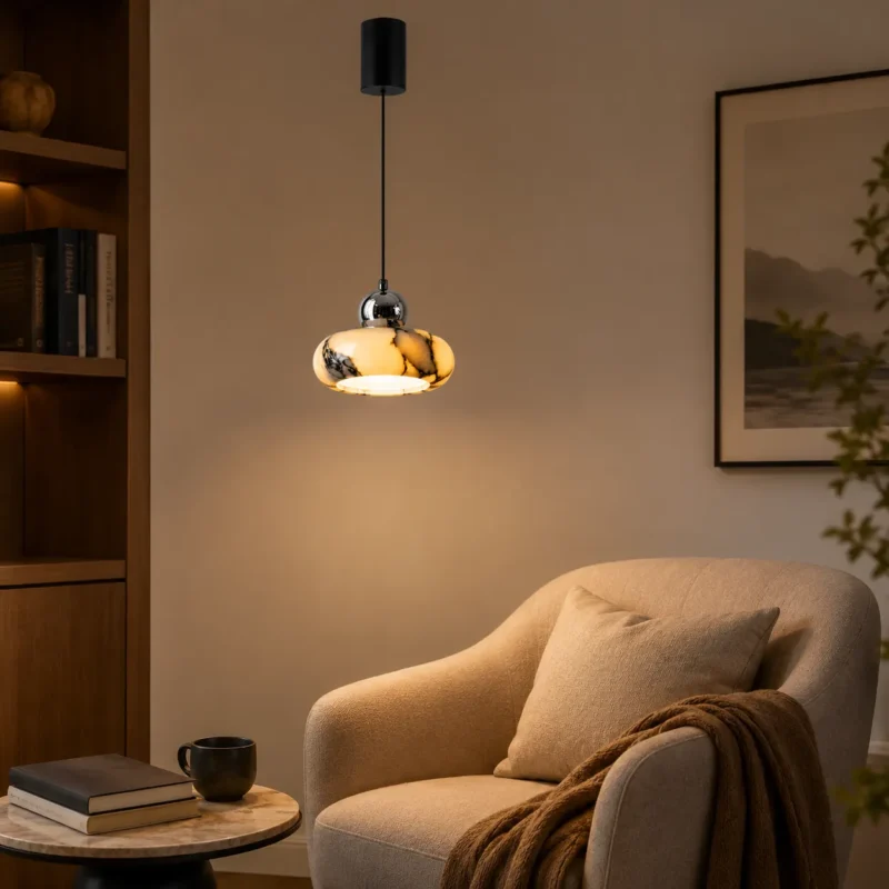 Modern Marble Pendant Light | Minimalist LED Ceiling Lighting Fixture - Image 5