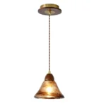 Amber Textured Glass Pendant Light | Wooden Hanging Lamp