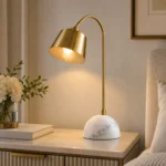 Modern Brass Arc Table Lamp | Marble Base LED Bedside Lighting Fixture - Image 2