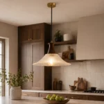 Vintage Glass Pendant Light | Wood Brass LED Fixture - Image 3