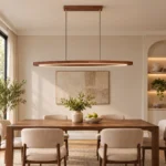 Modern Walnut Linear Pendant Light | Brass LED Lighting - Image 5