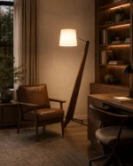 Nordic Walnut Wood Floor Lamp with Linen Shade - Image 4