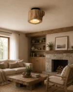 Solid Wood Ceiling Light – Wabi-Sabi Minimalist LED Flush Mount Lamp - Image 2