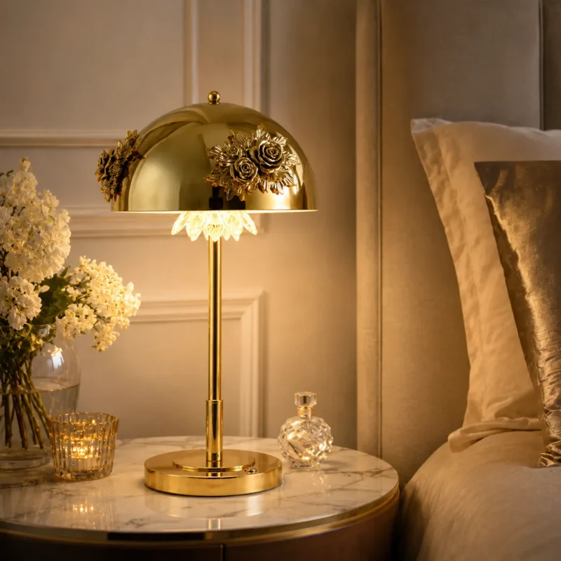 Floral Dome Table Lamp | French Vintage Iron LED Bedside Lighting Fixture - Image 2