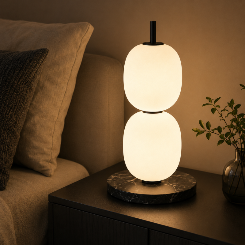 Modern Marble Table Lamp | Double Glass LED Ambient Lighting Fixture - Image 3