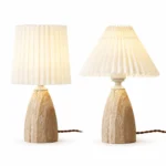 Travertine Table Lamp | Natural Stone Pleated Fabric LED Lamp