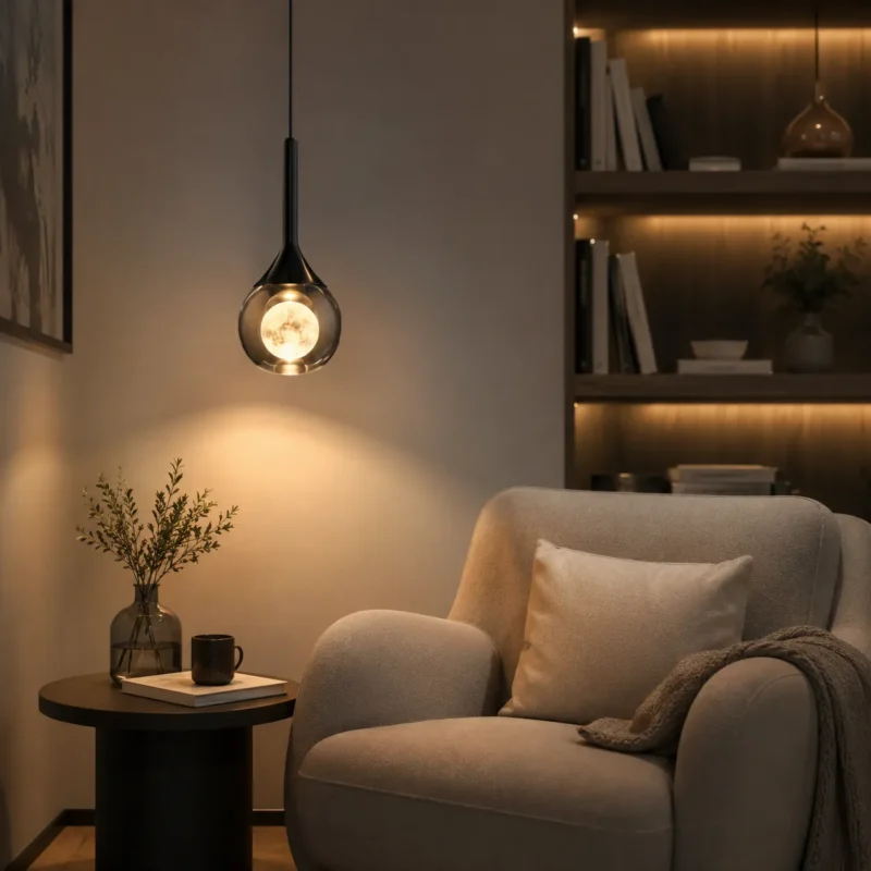 Modern Moon Crystal Pendant Light | Minimalist LED Ceiling Lighting Fixture - Image 4