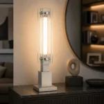Modern Glass Column Table Lamp | Minimalist LED Bedside Lighting Fixture - Image 3