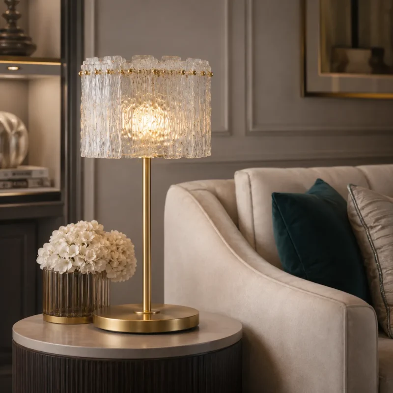 Crystal Glass Table Lamp | Antique Brass LED Bedside Lamp for Bedroom & Living Room - Image 3
