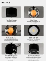 Smart Sensor Pendant Light | Pearl Black LED Glass Lighting Fixture - Image 6