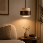 Travertine Wood Pendant Light – Natural Stone LED Hanging Light Fixture - Image 3