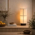 Modern Linen Table Lamp | Minimalist Fabric Bedside LED Light - Image 3