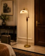 French Vintage Glass Shade LED Floor Lamp - Image 2