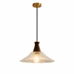 Vintage Glass Pendant Light | Wood Brass LED Fixture