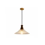 Vintage Glass Pendant Light | Wood Brass LED Fixture