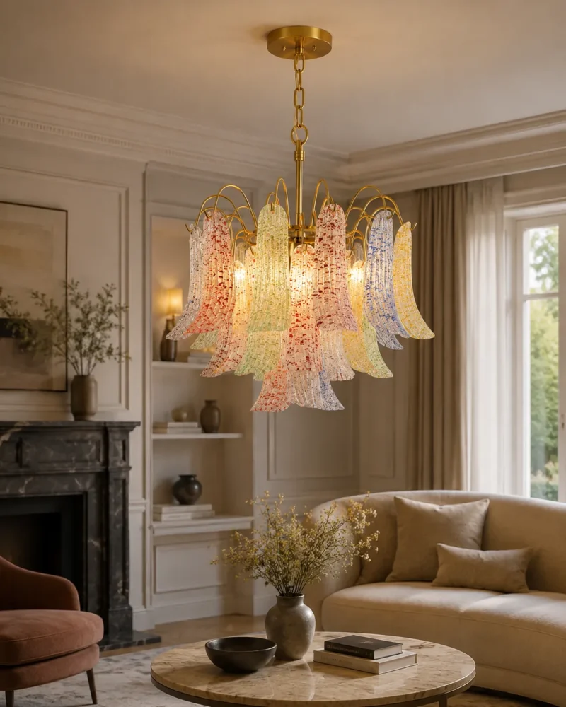 Venetian-Style Colored Glass Petal Chandelier - Image 5