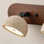 Adjustable Travertine Dome LED Vanity Light with Walnut Wood Backplate - Image 5