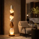 Natural Stone & Walnut LED Floor Lamp - Image 4