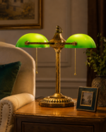 Vintage Banker Table Lamp | Double Shade Brass Green Desk Lamp for Study & Bedroom - Image 2