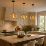 Amber Glass Dome Pendant Light | Nordic Modern LED Ceiling Lighting Fixture - Image 4