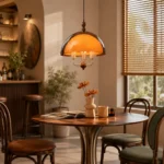 Amber Glass Dome Pendant Light | Modern Vintage LED Ceiling Lighting Fixture - Image 5