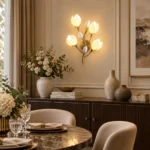 Porcelain Magnolia Ceramic Wall Lamp with Gold Metal Frame - Image 6