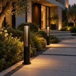 Black Cylindrical Outdoor Bollard Light for Garden Pathway Lighting - Image 2